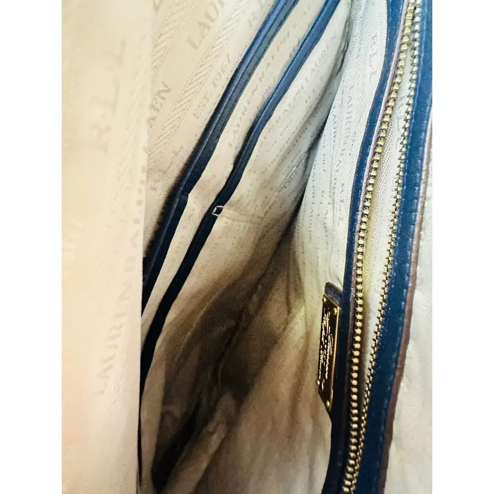 LAUREN RALPH LAUREN Navy Blue Front Pocket Leather Hobo Bag Purse - Picture 8 of 13